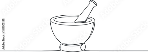 Minimalist line art vector illustration of a mortar and pestle, ideal for culinary and health-related designs