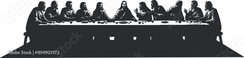 Silhouette vector illustration of the Last Supper featuring Jesus and the disciples, ideal for religious and artistic applications