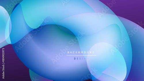 Abstract fluid shapes overlap, creating vibrant blue purple gradients. Dark background emphasizes flowing forms, modern design element.