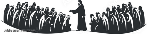 Silhouette vector illustration of a religious leader addressing a gathered community, ideal for spiritual and faith-based projects