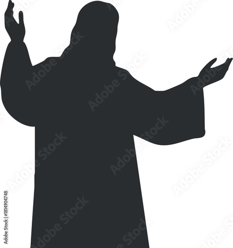 Silhouette vector illustration of a figure with outstretched arms, representing openness or spirituality for design projects.