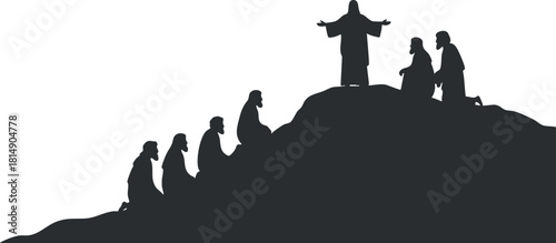 Silhouette vector illustration depicting Jesus and his disciples on a mountain for religious and spiritual themes