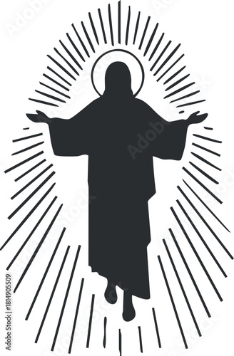 Modern silhouette vector illustration of a divine figure with radiant light, ideal for religious and spiritual design projects