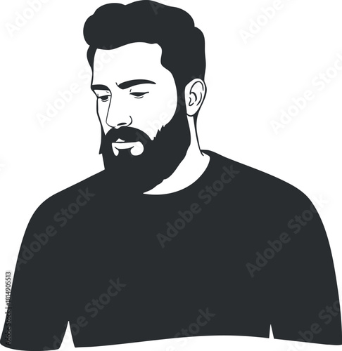 Stylish minimalist vector illustration of a bearded man in profile, perfect for lifestyle and fashion design projects