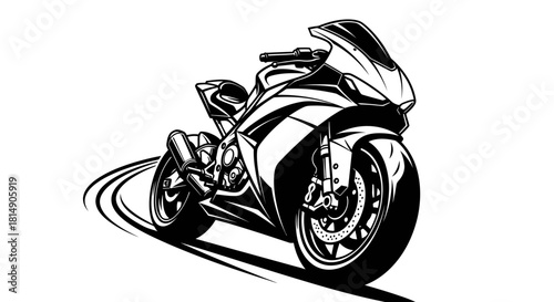 Dynamic Black and White Sport Motorcycle Illustration.