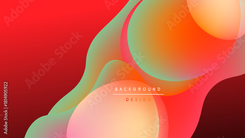 Abstract fluid shapes, vibrant colors blend. Red, orange, yellow gradients create dynamic background design. Smooth curves, modern aesthetic.