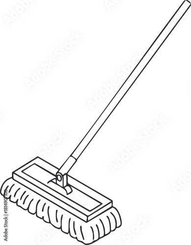 Outline vector illustration of a cleaning broom tool, ideal for home maintenance and sanitation projects
