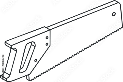 Outline vector illustration of a hand saw, a traditional cutting tool for woodworking and carpentry projects