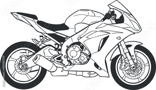 Outline vector illustration of a modern motorcycle design for automotive branding and transportation projects