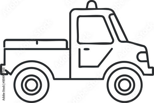 Minimalist outline vector illustration of a pickup truck design suitable for transportation and logistics concepts