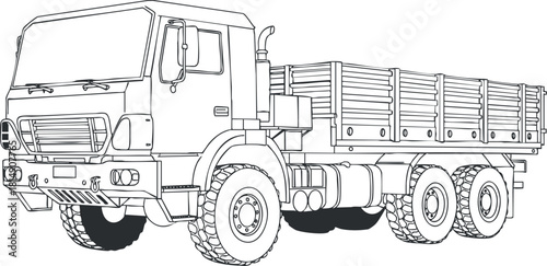 Detailed outline vector illustration of a heavy-duty truck designed for transportation and logistics applications