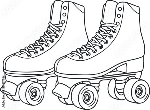 Line art vector illustration of classic roller skates in a minimalist style for sports and recreation branding.