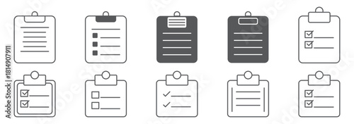 Clipboard thin line icon set. Document, file, task minimal editable stroke icons.Simple checklist clipboard silhouette icon minimalist vector illustration isolated on white background