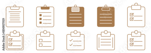 Clipboard thin line icon set. Document, file, task minimal editable stroke icons.Simple checklist clipboard silhouette icon minimalist vector illustration isolated on white background
