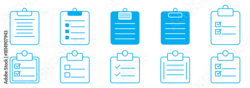 Clipboard thin line icon set. Document, file, task minimal editable stroke icons.Simple checklist clipboard silhouette icon minimalist vector illustration isolated on white background