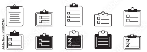 Task icon set. Containing checklist, project, to-do list, job, workflow, clipboard, multitasking, assignment, business planning and more. Editable line icons. Vector illustration.