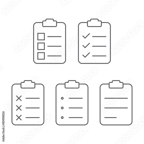 Checklists and approvals glyph icon set for tasks and verification showing clipboard list checkmark and other symbols for project management and organization