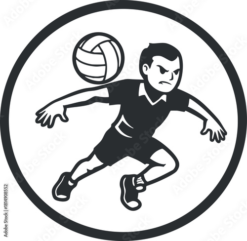 Dynamic black and white vector illustration of a volleyball player in action for sports branding and promotional materials