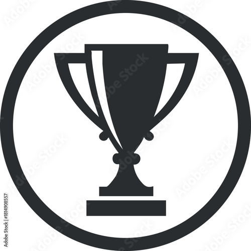 Bold silhouette vector illustration of a trophy symbol enclosed in a circular design for award and achievement concepts