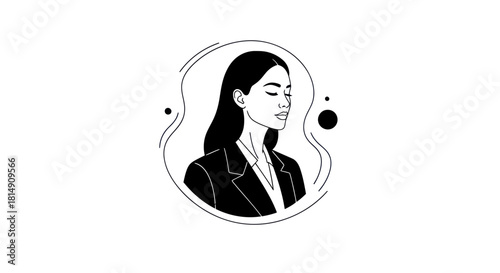 Elegant Woman in Business Attire with Closed Eyes.
