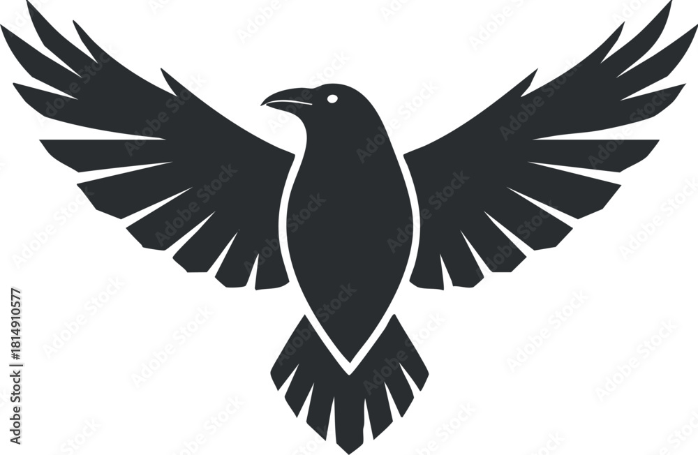 Obraz premium Stylized black silhouette vector illustration of a soaring bird with spread wings, ideal for nature-themed designs and logos