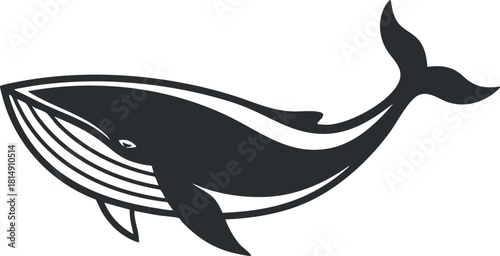Stylized black and white vector illustration of a whale, perfect for marine conservation projects and logo design.
