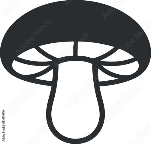 Stylized black and white vector illustration of a mushroom, ideal for food-related design projects and nature themes