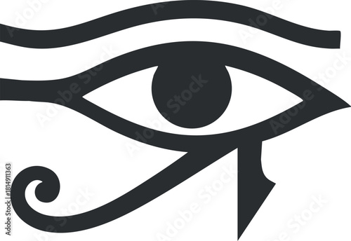 Geometric black and white vector illustration of the Egyptian Eye of Horus symbol, ideal for cultural and spiritual design projects