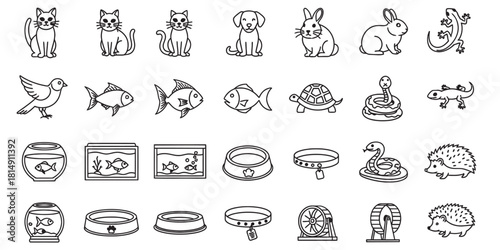 Collection of pet icons in a hand-drawn style