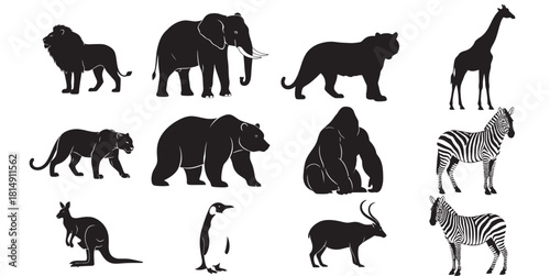 Silhouette collection of wild animals from around the world