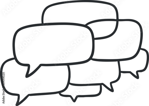 Outline vector illustration of overlapping speech bubbles for communication and dialogue concepts in graphic design