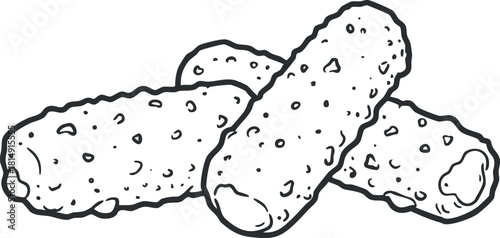 Outline vector illustration of crispy fried snacks, ideal for menus, food packaging, and culinary design projects