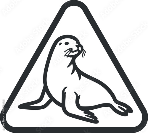 Stylized vector illustration of a seal in a warning triangle shape, ideal for environmental and wildlife conservation projects.