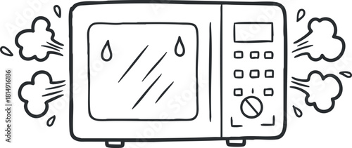 Outline vector illustration of a microwave appliance with steam, ideal for kitchen-related projects and designs