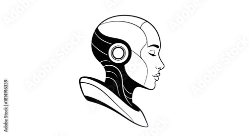 Stylized Humanoid Robot Head Profile Illustration.