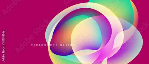 Abstract colorful design features overlapping circles. Vibrant hues blend, creating dynamic visual effect. Pink background enhances contrast.