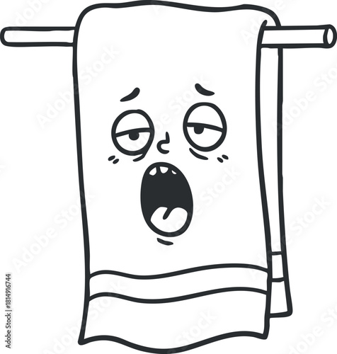 Cartoon vector illustration of a towel with a bored facial expression, perfect for humorous designs and graphics.