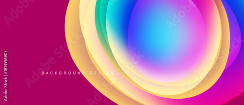 Abstract colorful layers create dynamic background. Vivid gradients blend, forming circular shapes. Modern design element for presentations, websites.