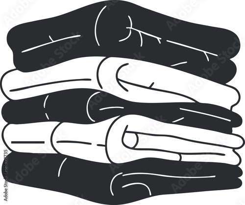 Minimalist vector illustration of neatly folded clothing stack including shirts and sweaters for home organization and design projects