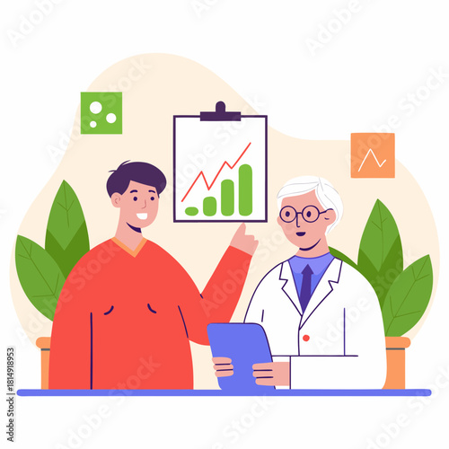 Doctor and Patient Discussing Positive Health Results and Data Progress