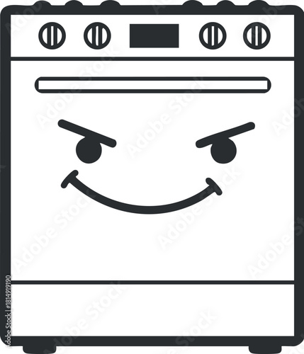 Playful vector illustration of a smiling stove with a cheeky expression, perfect for kitchen-themed designs and cooking projects