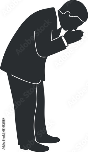 Minimalist silhouette vector illustration of a man bowing, symbolizing respect and humility in cultural contexts.