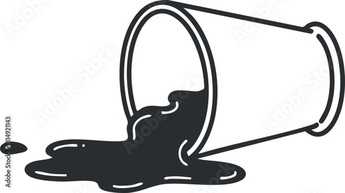 Minimalist black and white vector illustration of a spilled cup with liquid, suitable for food and kitchen design projects