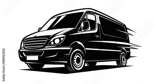Black Cargo Van in Motion Illustration.