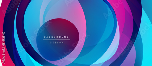Abstract design features vibrant overlapping circles. Colors blendpink, blue, purple create dynamic visual effect. Modern, smooth gradients dominate composition.