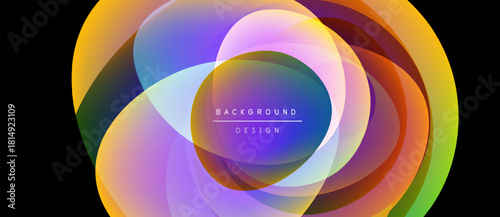 Abstract colorful circles overlap creating dynamic background. Text reads background design within central area. Vibrant hues present.