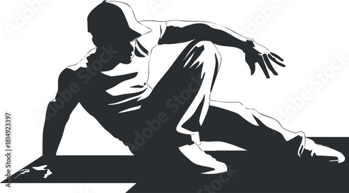 Dynamic silhouette vector illustration of a breakdancer showcasing movement and style for urban art and design projects