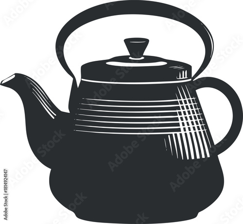Stylized black silhouette vector illustration of a teapot, perfect for kitchenware branding and culinary design projects