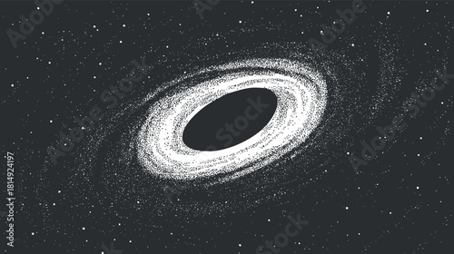 Stylized vector illustration of a spiral galaxy with a dark core, ideal for astronomy and space-themed design projects