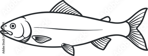 Outline vector illustration of a fish, suitable for seafood branding, menu design, and educational materials.